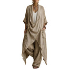 Casual Bohemian Style Suit Consists Of Two Pieces, A Long Linen Cotton Top And Trousers
