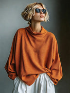 Waffle-Knit Oversized Cowl Neck Top