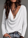 Cowl Neck Long Sleeve Ribbed Knit Top