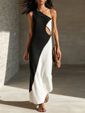 Block One Shoulder Cutout Textured Maxi Dress