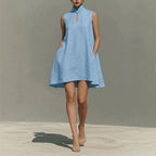 Modern Qipao-Inspired Linen Shift Dress