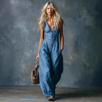 Women'S Spring Thin Loose Sleeveless Ethnic Tribal Denim Jumpsuit