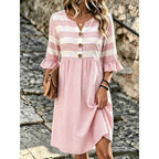 Women's Striped Notch Neck Button Front Midi Dress