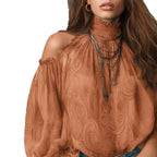 High Neck Ruffle Trim Long Sleeve Chiffon Top