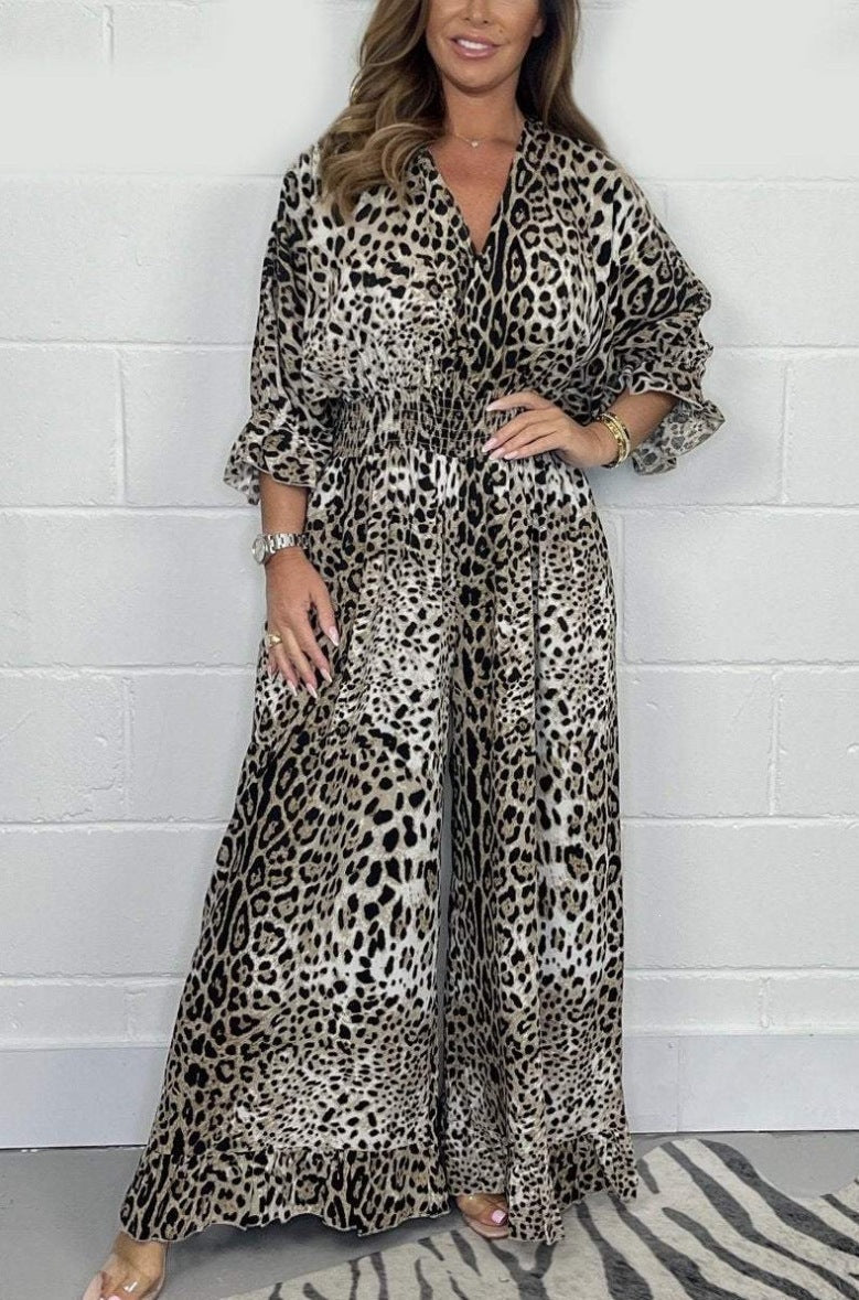 Wild Elegance Leopard Print Wide-Leg Jumpsuit