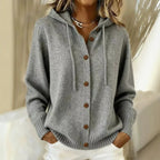 Button Front Hooded Knit Cardigan With Pockets