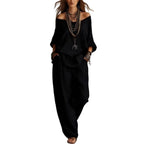 Women'S One-Shoulder Loose Top Wide-Leg Pants Cross-Border Two-Piece Set