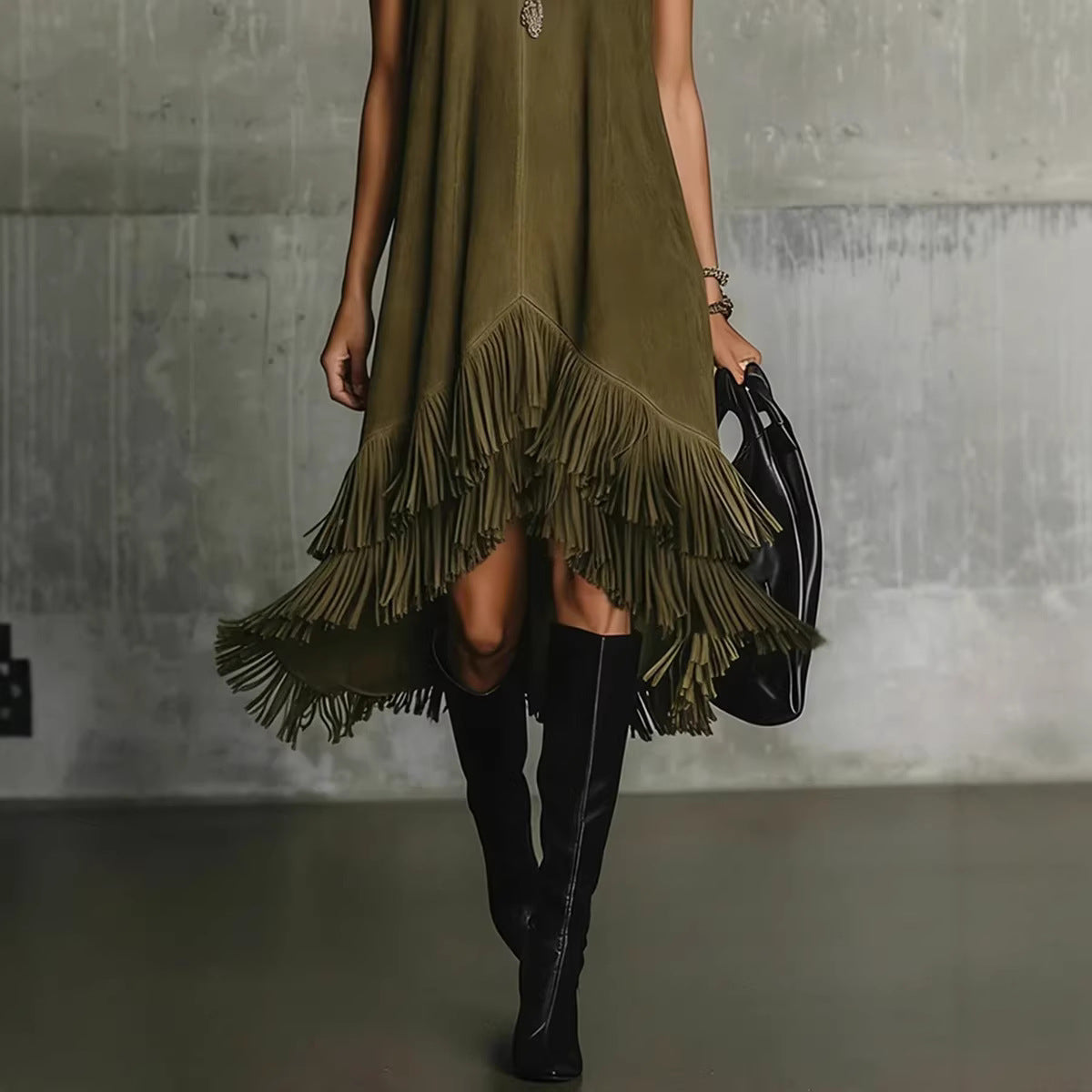 Fashion Tassel Vest Women'S Slim  Sleeveless Vest Dress