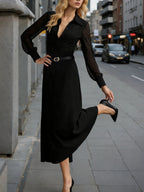 Sheer Sleeve Belted Maxi Shirt Dress