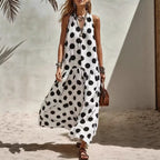 Women's Sleeveless Casual Dress - Striped Polka Dot Print