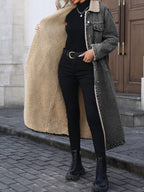 Long Denim Sherpa Coat | Cotton Lining, Warm Overcoat