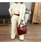 Women's Solid Color Round Neck Long-Sleeved 3-Piece Set