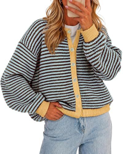 Striped Knit Button Cardigan