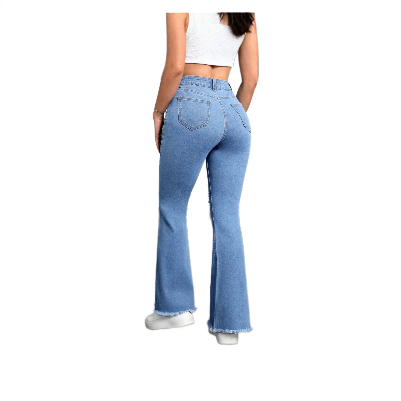 Light Blue Stretch Denim with Frayed Heart Patches