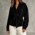 Women's Faux Suede Wrap Jacket with Self-Tie Belt