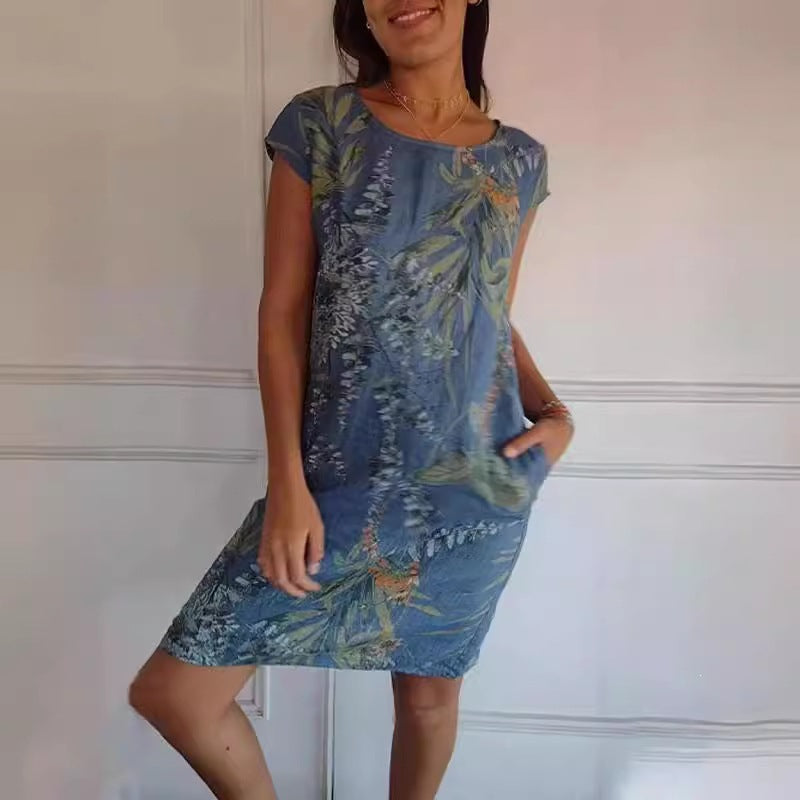 Women'S Botanical Print Cap‑Sleeve Midi Dress