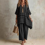V-Neck Loose Striped Casual Two-Piece Suit