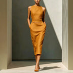 Women'S Elegant Sleeveless Slim Fit Hip-Covering Mid-Length Dress