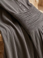 Ribbed Button-Front Maxi Dress with Ruched Waist