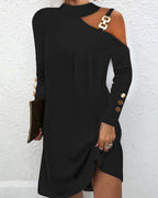Women's Long Sleeve Halter Neck Mini Dress Black Dress