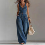 Women's Washed Denim Loose-Fit Sleeveless Jumpsuit
