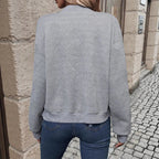 Herringbone Textured Zip‑Up Bomber Knit Jacket