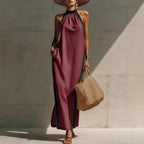 Halter Neck Contrast Trim Maxi Dress