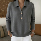 Knitted Lapel Half Placket Button Loose Casual Sweater