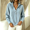 Knit Hooded Top – Soft Textured Button-Detail Hoodie