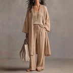 Neutral Beige Linen-Blend Two-Piece Lounge Set