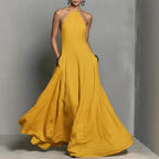 Cotton And Linen Blend Simple Backless Sleeveless Long Dress
