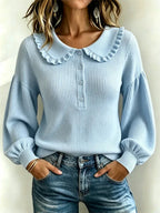 Women's Ruffle Collar Ribbed Knit Sweater