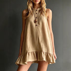 Effortless Sleeveless Ruffle Hem Shift Dress – Relaxed Linen Blend Style