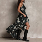 Black Floral High-Low Maxi Dress