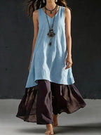High-Low Tunic Top & Sheer Layered Wide Leg Pants