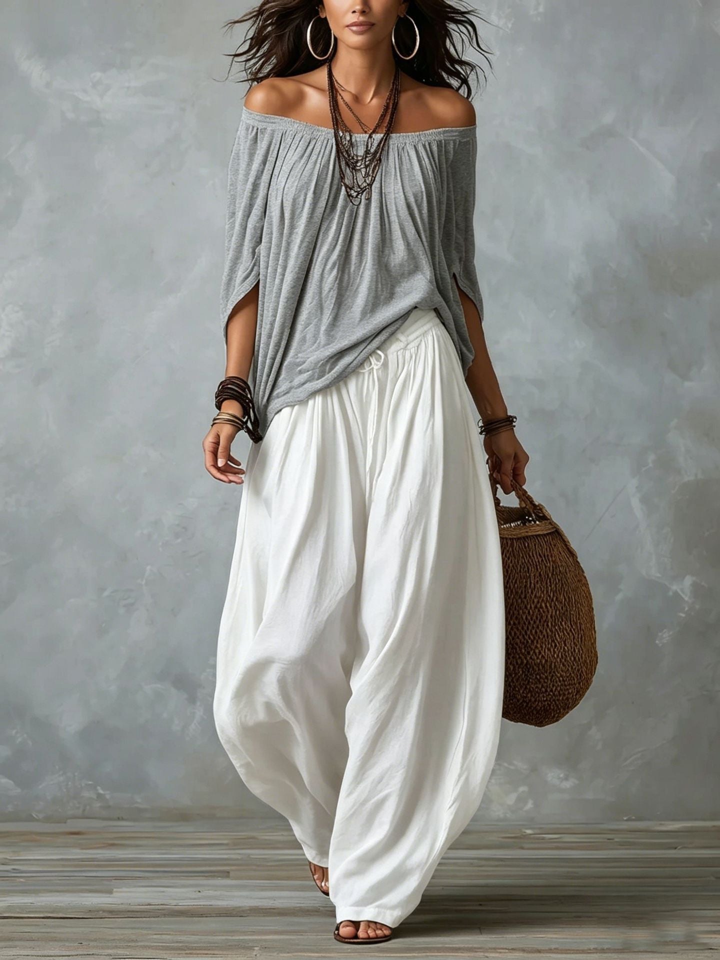 Drawstring Harem Pants Two Piece Set