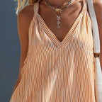Orange White Vertical Stripe Spaghetti Strap Ruffle Hem Mini Dress