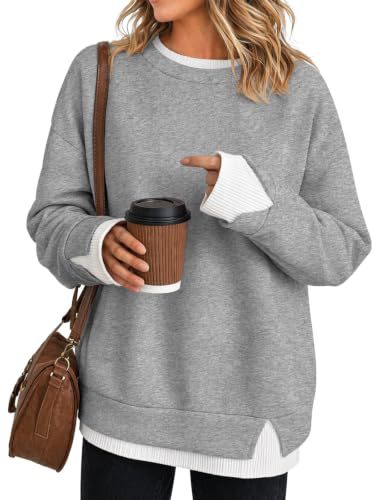 Women’s Oversized Contrast Rib Cuff Layered Look Pullover