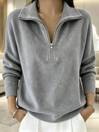 Half-Zip Ribbed Knit Collared Sweater