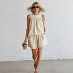 Crinkled Casual Two Piece Short Set