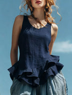 Casual Fashion Sleeveless Hem Ruffled Top