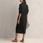 Utility Pocket Half Placket Midi Shirt Dress