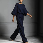 Linen Blend Batwing Sleeve Two-Piece Set