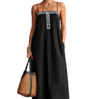 Black Embroidered Linen Maxi Dress