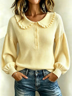 Women's Ruffle Collar Ribbed Knit Sweater