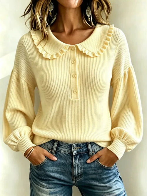 Women's Ruffle Collar Ribbed Knit Sweater