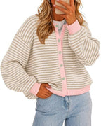 Striped Knit Button Cardigan