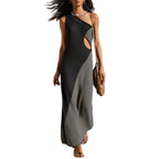 Block One Shoulder Cutout Textured Maxi Dress
