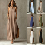 Textured Sleeveless Round Neck Pocketed Maxi Tent Dress
