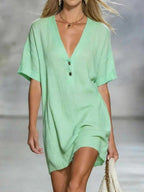 Effortless Chic Linen-Blend V-Neck Shirt Dress